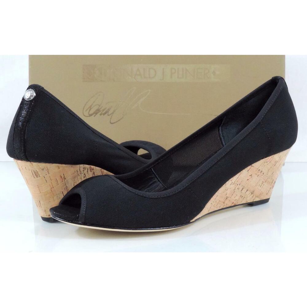 Donald J Pliner Molly Open Toe Wedge Pumps Black Stretch Size 7.5 - Picture 3 of 8